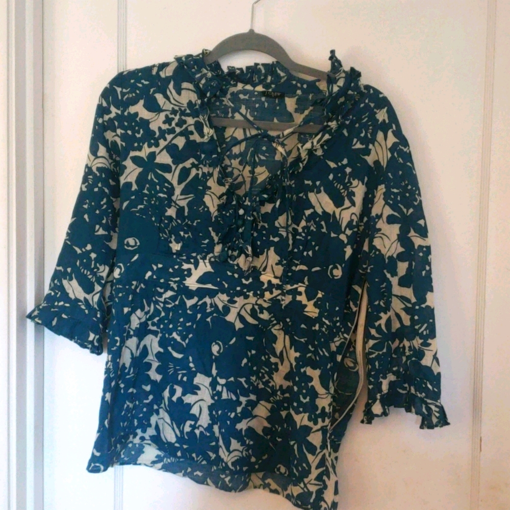 J. Crew Floral Fitted Romantic V-Neck Blouse